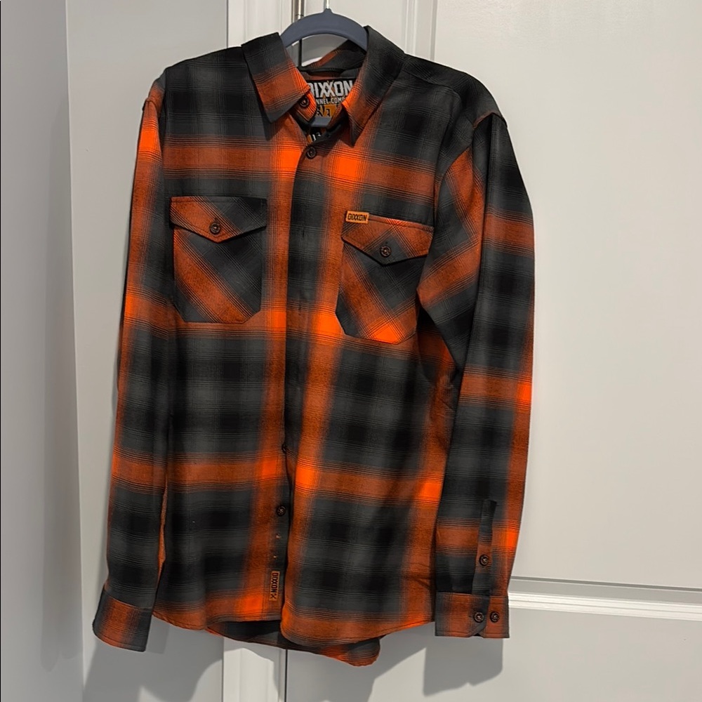 DIXXON Men's Bold Orange and Black Checkered Shirt